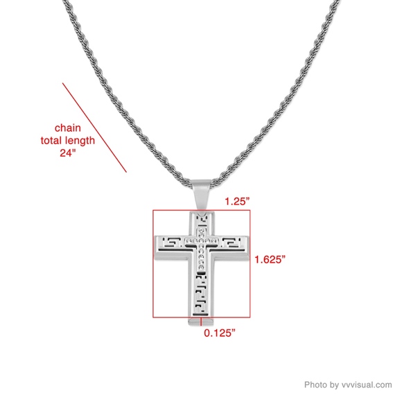 Silver stainless steel Cross necklace with crystal - Picture 2 of 4